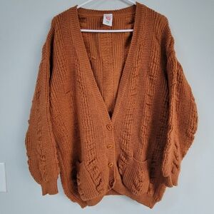 St. Michael British Wool Orange Cardigan Women's Size 12 Academia Hipster